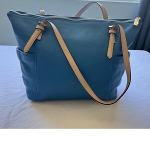Michael Kors Handbag Jet Set East West Top Zip Leather Tote Purse Blue Like New